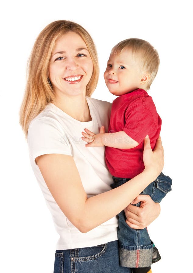 Mother Holding a Baby in Her Arms Stock Image Image of white, happy