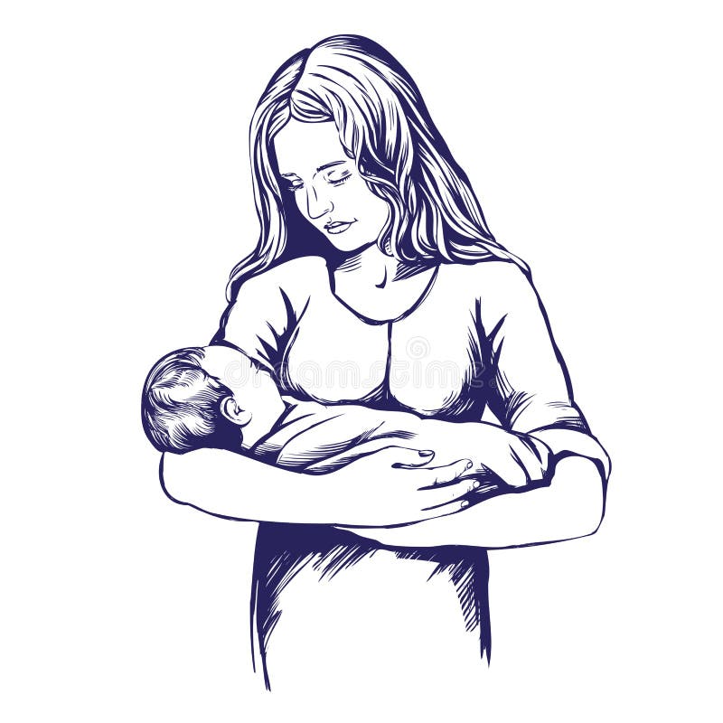 Sketch Woman Mother Holding Baby Stock Illustrations 456