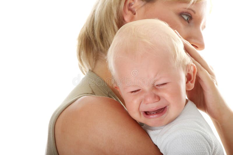 Mother Holding Her Crying Baby Isolated Stock Photo - Image of life