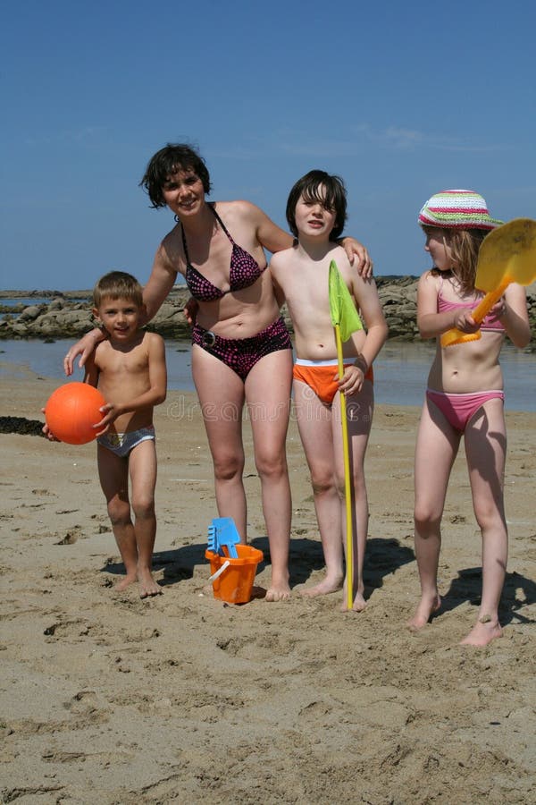 Mother and kids at beach