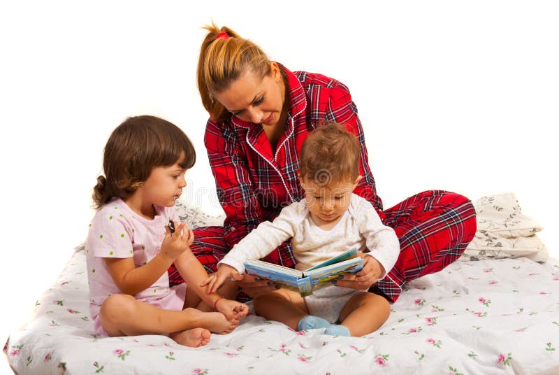 Mother with kids reading story