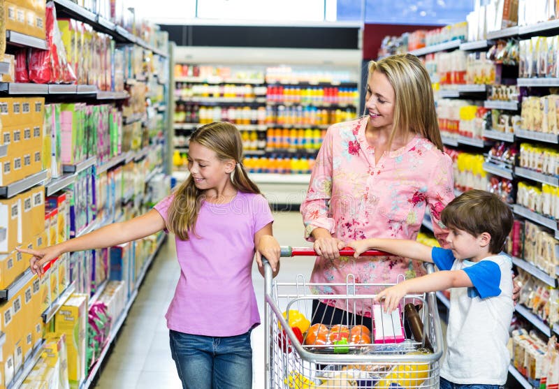 Mother and Kids at the Supermarket Stock Photo Image of interacting