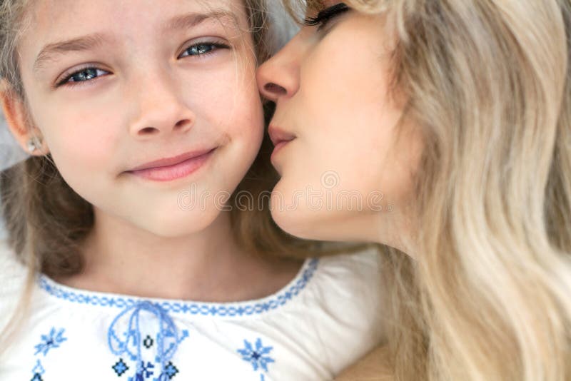 Mother Kisses Her Little Daughter Stock Image Image Of Laughing Daytime 95001467 