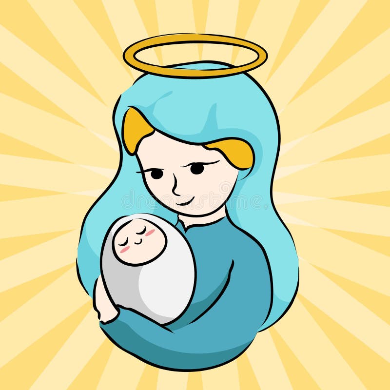 Mother Mary Assumption of Mary Cute Cartoon Stock Vector - Illustration of  line, advertising: 251373404