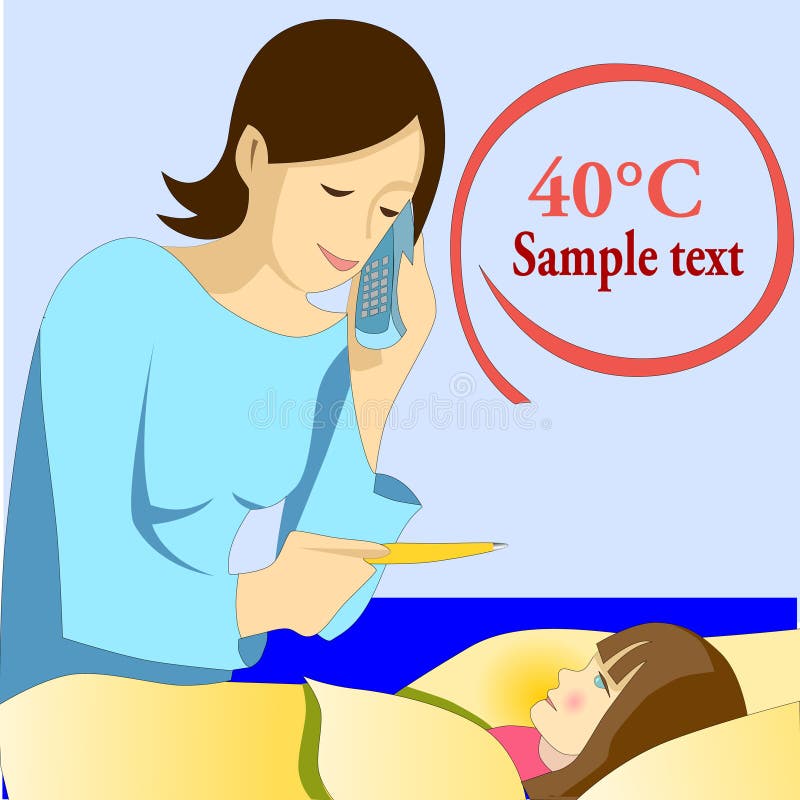 Mother measuring temperature to daughter