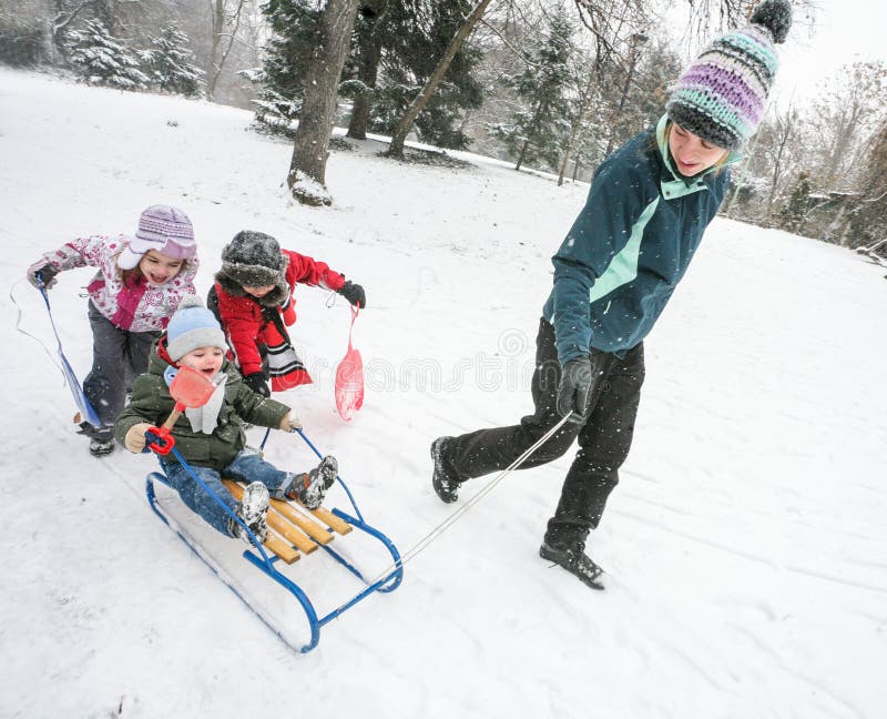 Mother Kids Snow Fun Sled