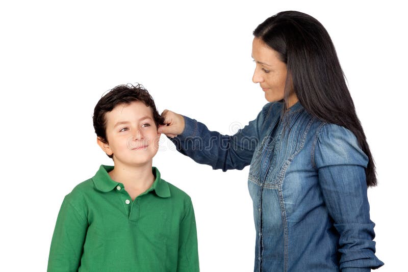 Mother Pulling Her Child S Ear for Being Naughty Stock Photo Image of