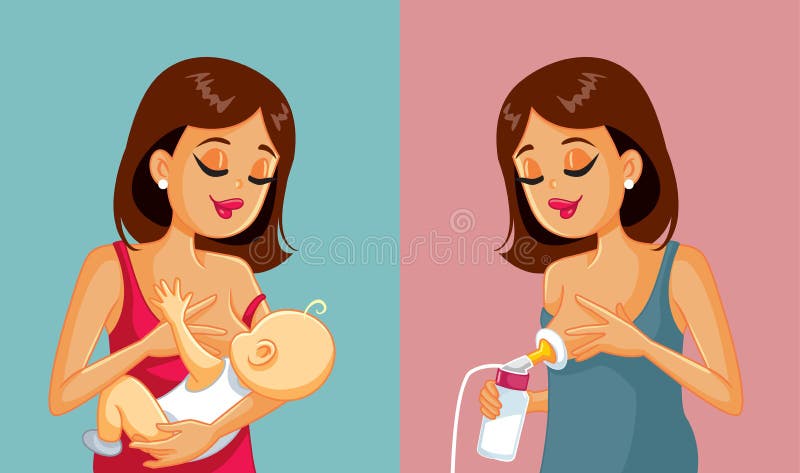 Mother Pumping and Breastfeeding Her Baby Vector Cartoon Stock Vector -  Illustration of affection, cute: 232446416