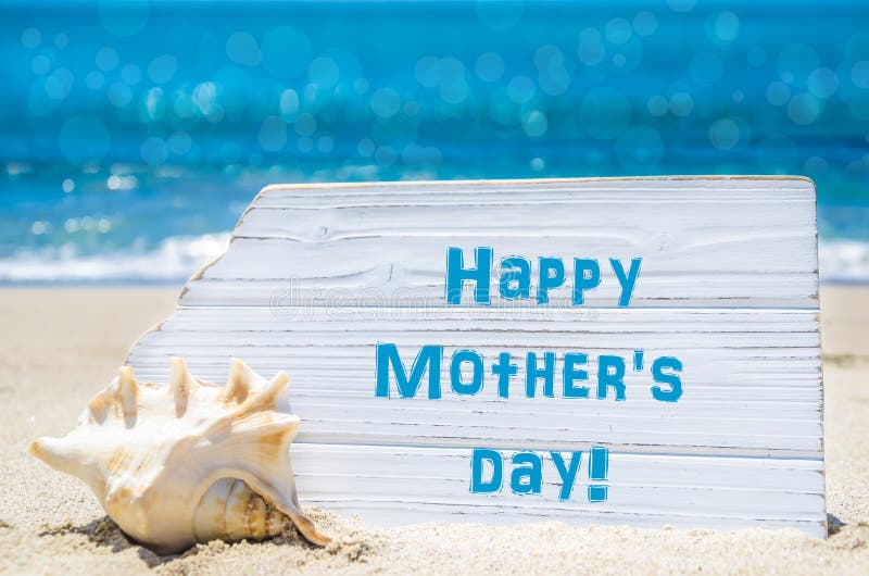 Mother`s Day Background With Seashell On The Sandy Beach Stock Image