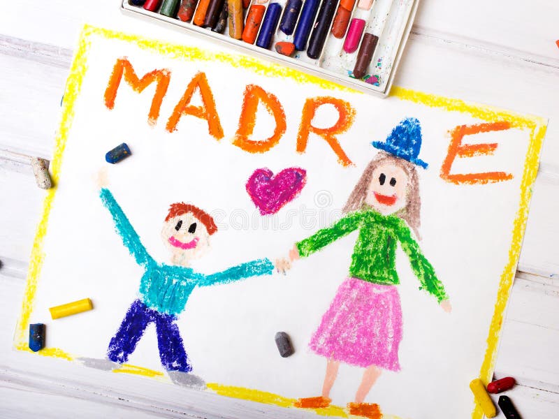 Mother`s Day card with word MADRE. Colorful drawing - Mother`s Day card with word MADRE royalty free stock photos