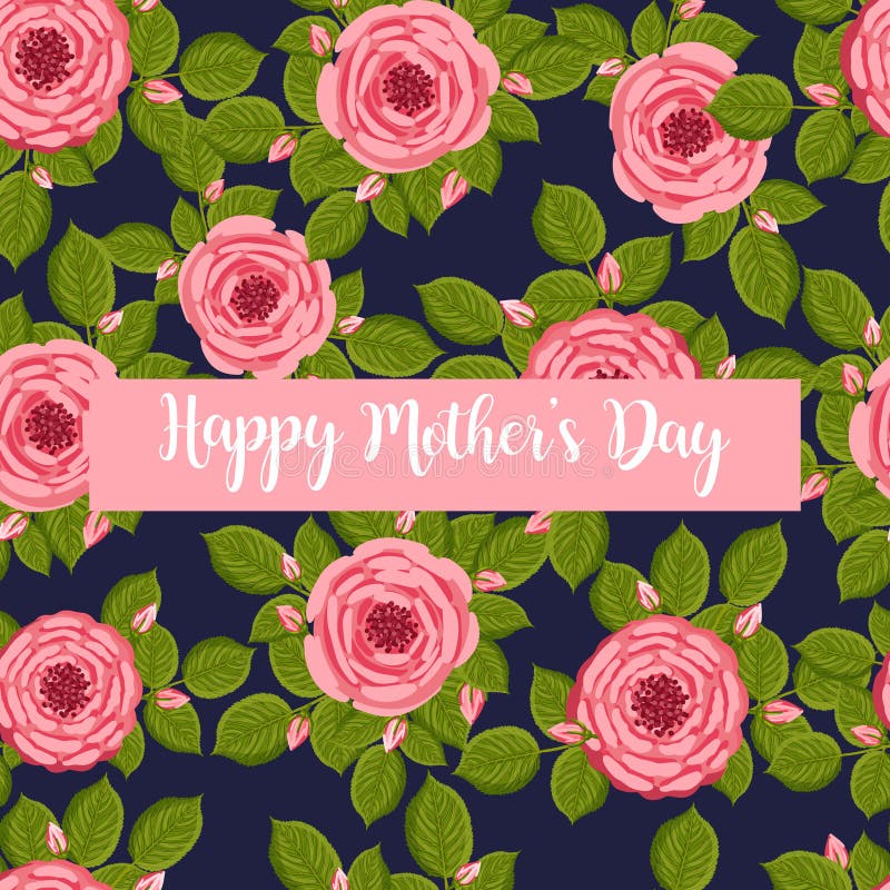 Mother S Day Greeting Card. Seamless Pattern with Blooming Roses Stock ...