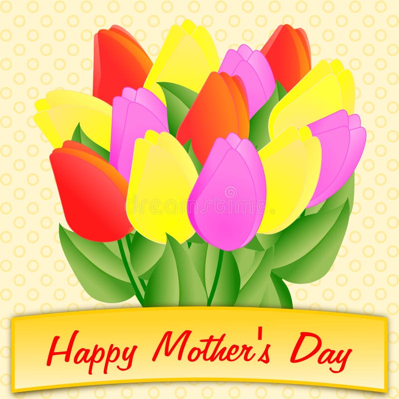 Mother's Day greetings with large colorful bouquet of tulips vector illustration Mother's Day greetings with large colorful bouquet of tulips vector illustration