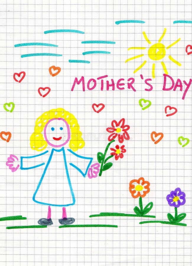 Mother's day kid draw stock illustration. Illustration of happy - 21709901