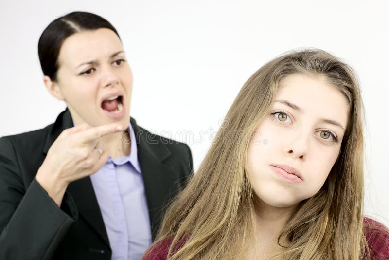 Mother Shouting To Unhappy Daughter Stock Photo - Image of hair ...