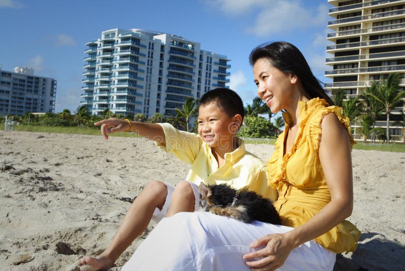 Mother and son at the beach