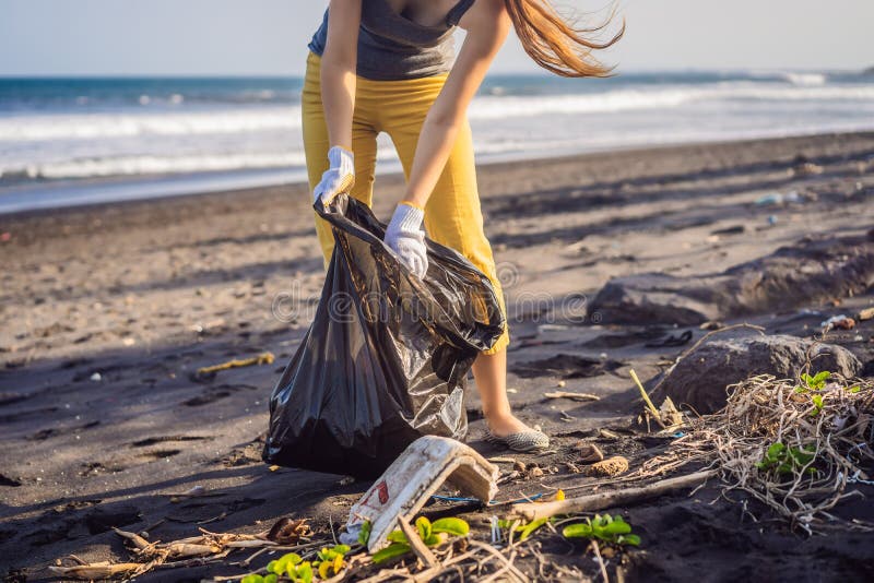 Mother and Son are Cleaning Up the Beach. Natural Education of Children ...