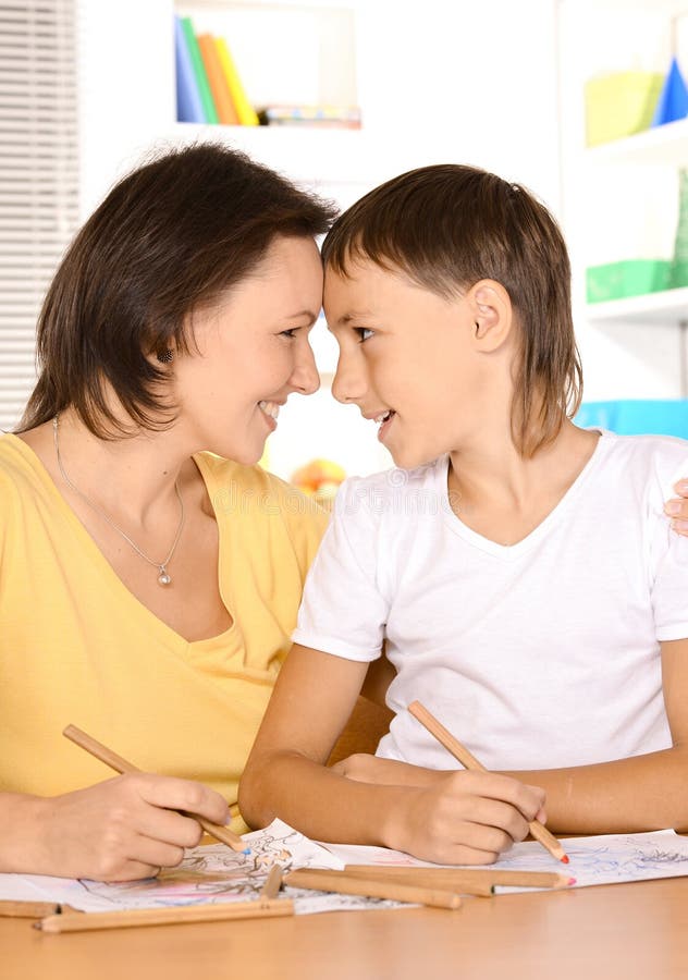 Mother and son are drawing stock photo. Image of human - 36699452