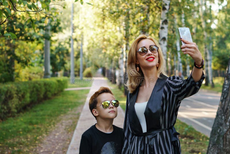 Mother and son. Family time. Selfies