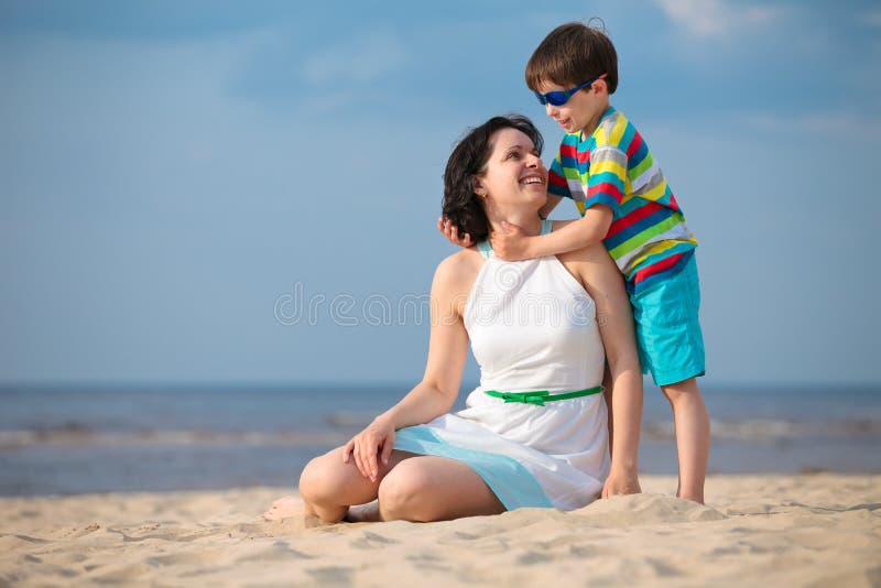 Mother And Son Having Fun Beach Vacation Stock Photos Image 35652533