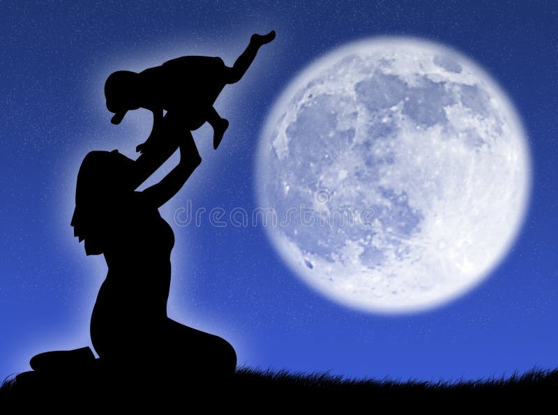 Mother and son in the moon