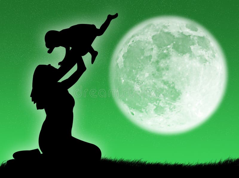 Mother and son in the moon