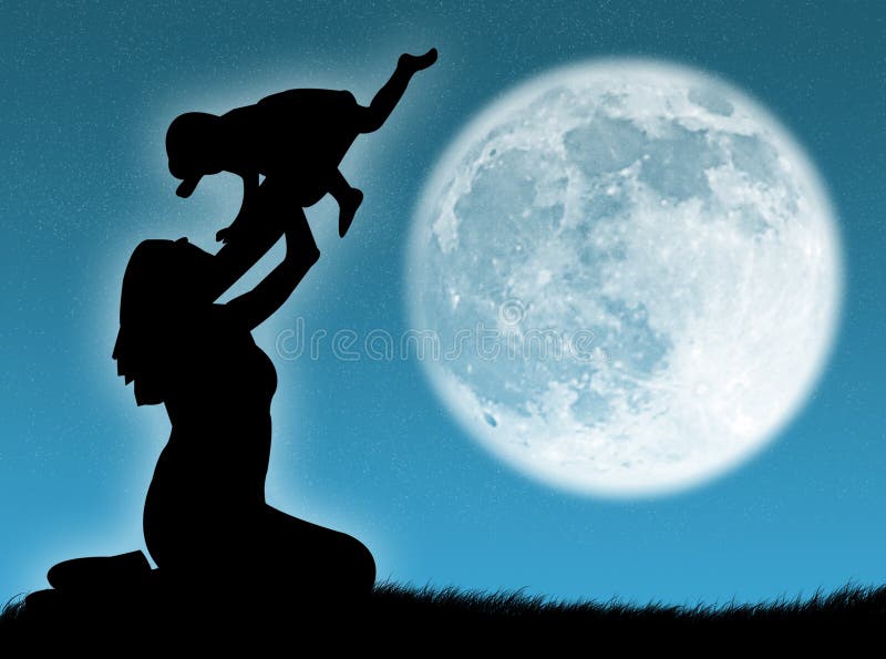 Mother and son in the moon