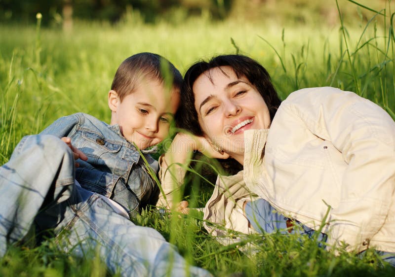 Mother and son outdoors