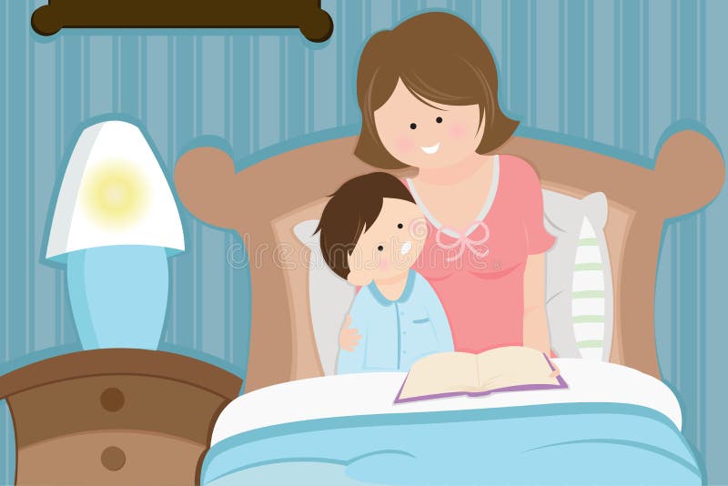 Mother And Son Reading Bedtime Story Stock Vector Illustration Of