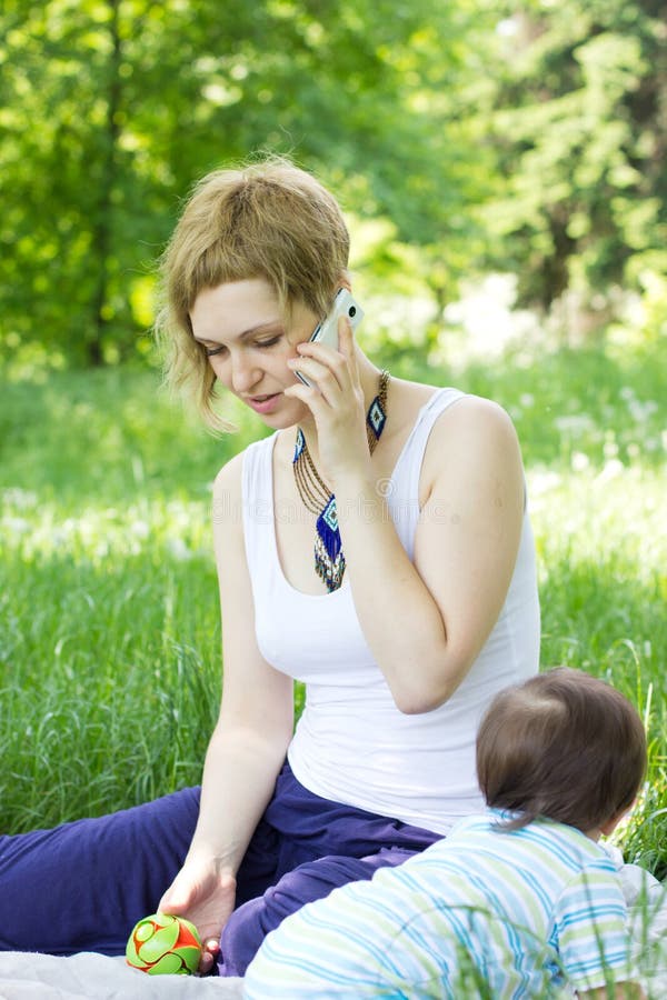 Mother with son relaxing outdoor