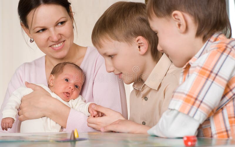 Mother With Sons And Newborn Stock Photo Image Of Holding Adult