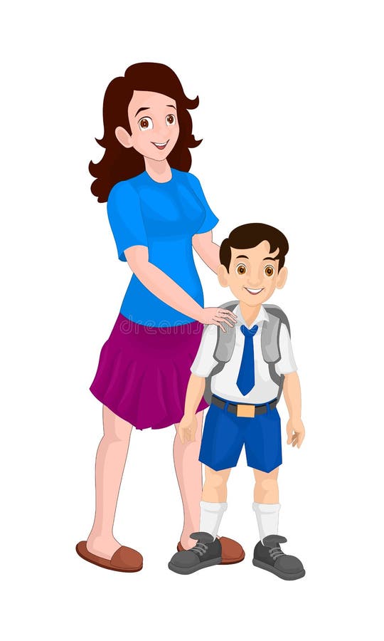 Mother Takes Her Child To School, Vector Illustration of a Cartoon. Stock Image - Illustration of face, book: 182368877 Mother Takes Her Child To School, Vector Illustration of a Cartoon. Stock Image - Illustration of face, book: 182368877