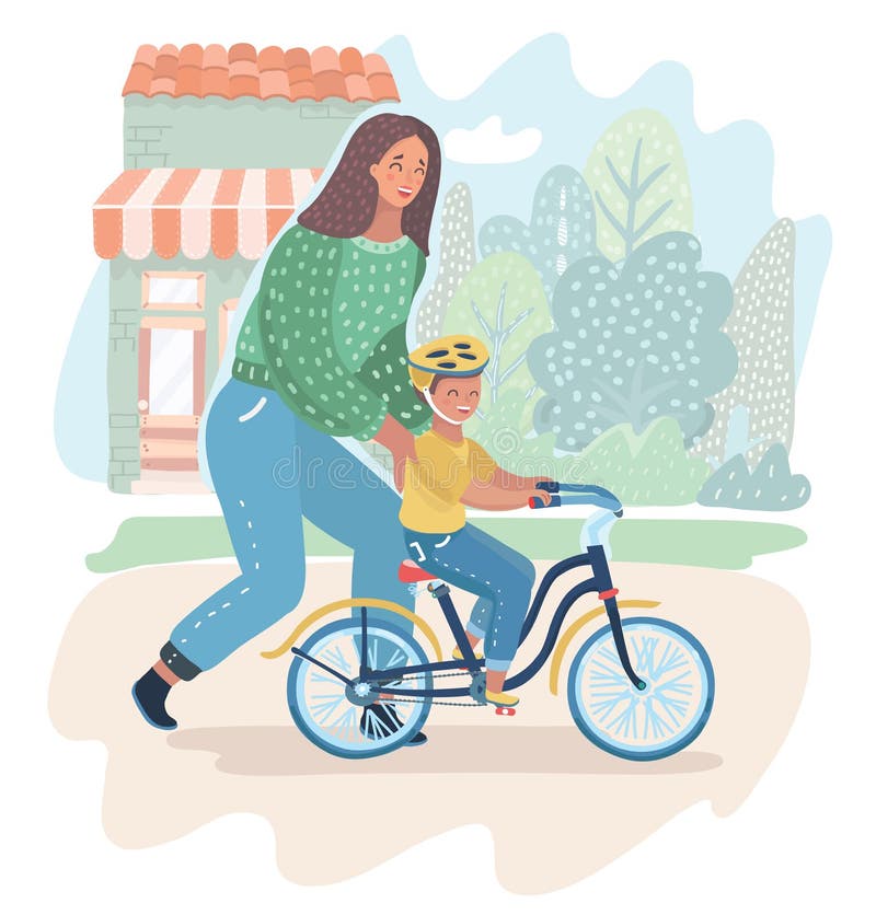 Mother teaching her son to cycling on the nature. Mother teaching her son to ride bike for the first time. Mom teach her boy kid cycling on the nature. Parenting stock illustration Mother teaching her son to cycling on the nature. Mother teaching her son to ride bike for the first time. Mom teach her boy kid cycling on the nature. Parenting stock illustration