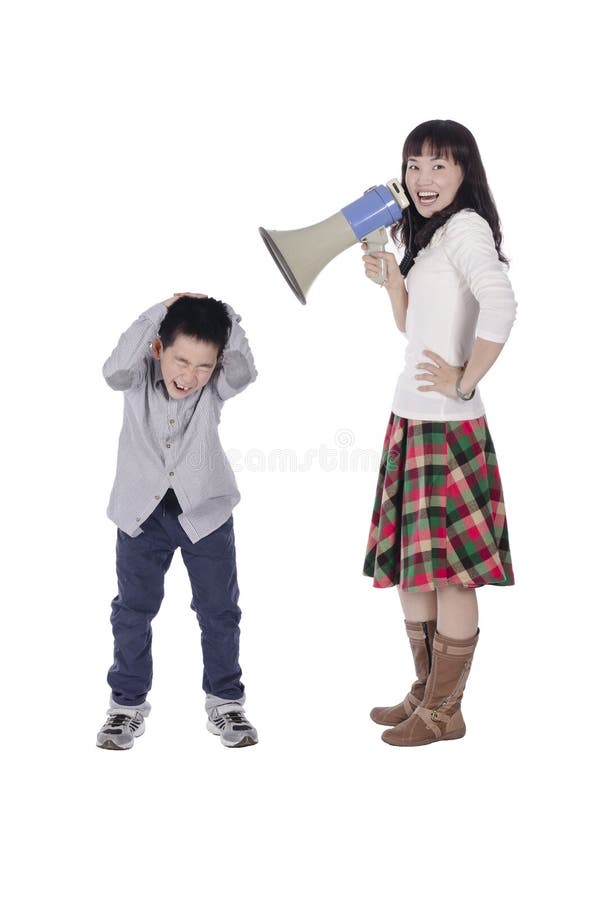 Mother yell at child with megaphone