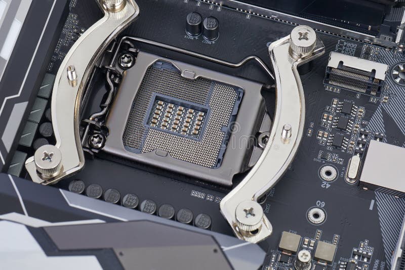 Motherboard detail of a computer stock photo