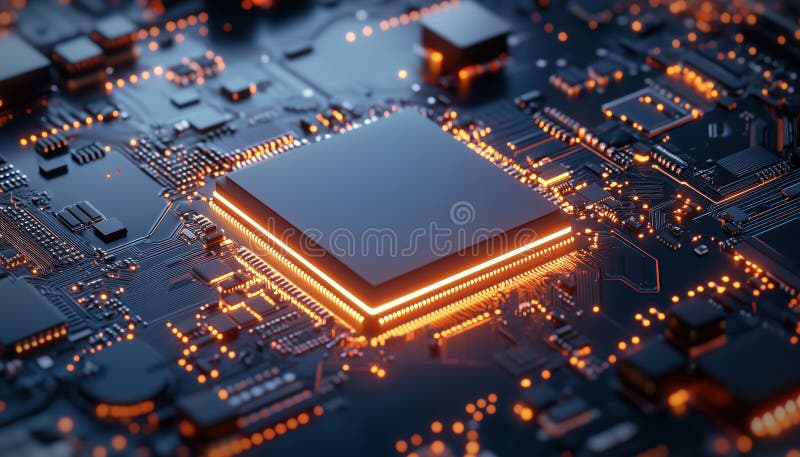 Motherboard System Chip With Illuminated Cpu stock images
