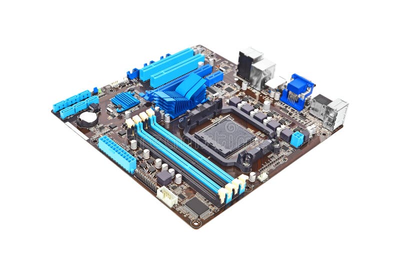 Printed computer motherboard, isolated on white background. Printed computer motherboard, isolated on white background