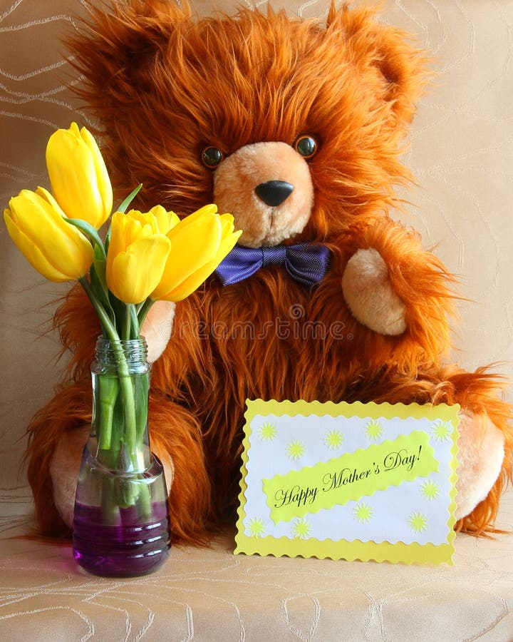 Mothers Day Card : Teddy Bear & Gift - Stock Photo Stock Photos - Image: 38444733