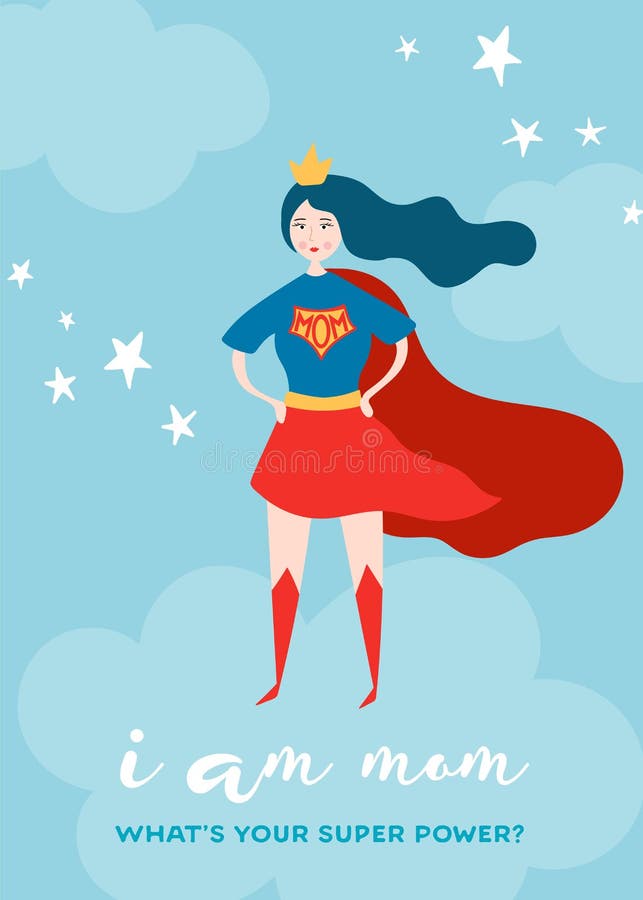 Mothers Day Greeting Card with Super Mom. Superhero Mother Character in ...