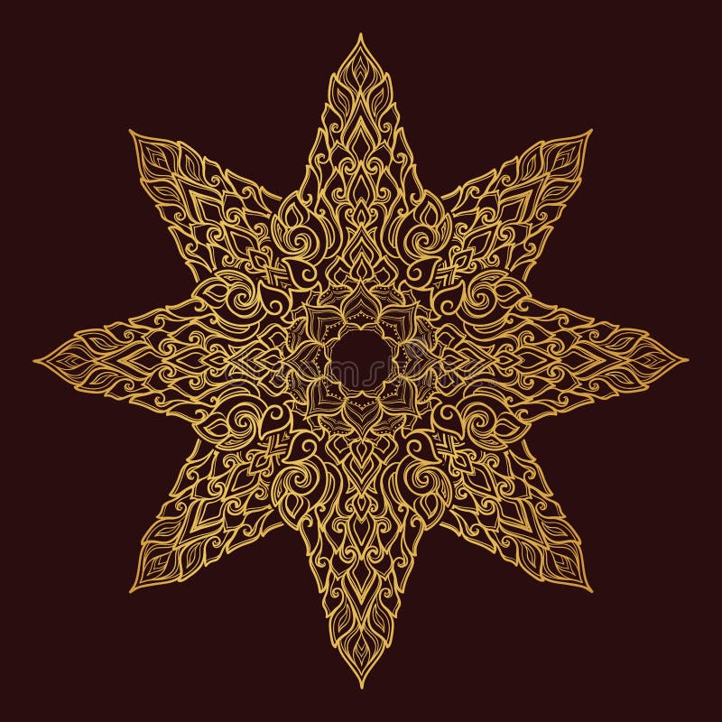 Motif décoratif populaire en Asie du sud-est Ornement en forme d'étoile complexe Retrait de main Mandala d'or d'isolement dessus illustration de vecteur Motif décoratif populaire en Asie du sud-est Ornement en forme d'étoile complexe Retrait de main Mandala d'or d'isolement dessus illustration de vecteur