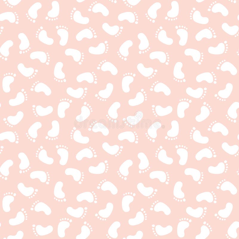 Motif imprimé de pied de bébé de couleur blanche sans couture avec fond de couleur rose pêche illustration stock