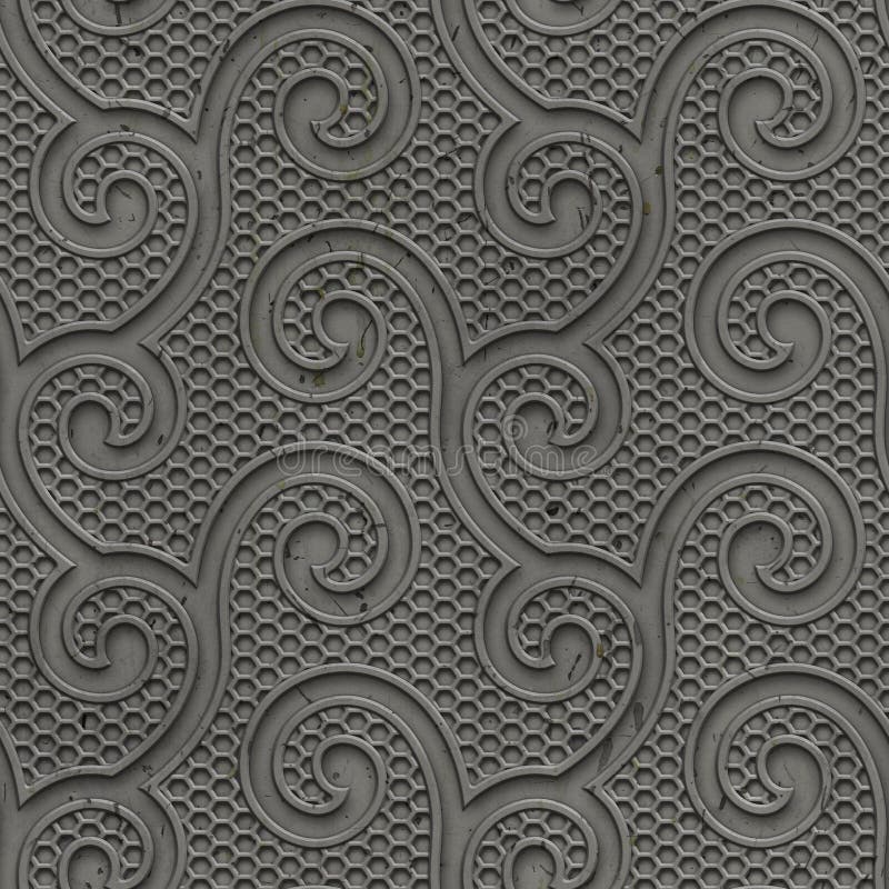 Metal seamless texture with pattern, panel, 3d illustration