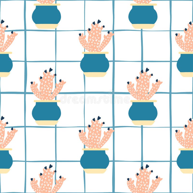 Motif sans couture avec cactus en pot sur fond rayé. design pour papier textile d'emballage illustration libre de droits