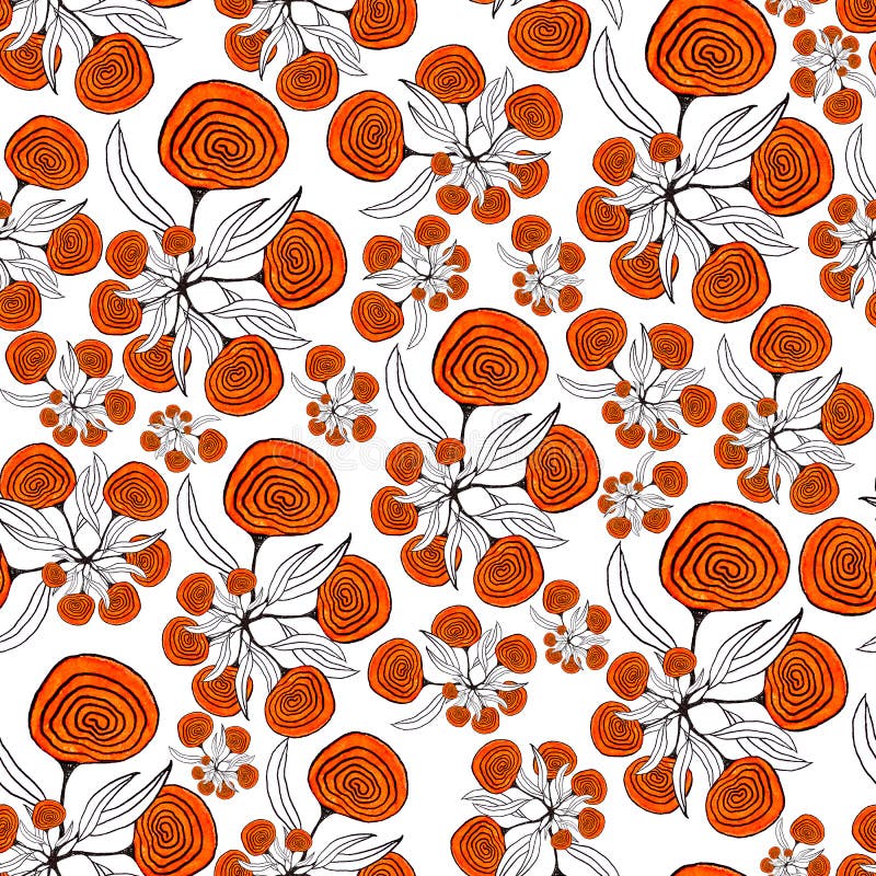 Motif sans couture avec des fleurs dessinées à la main de couleur orange. arrière-plan sans bordure pour impression sur papier ou