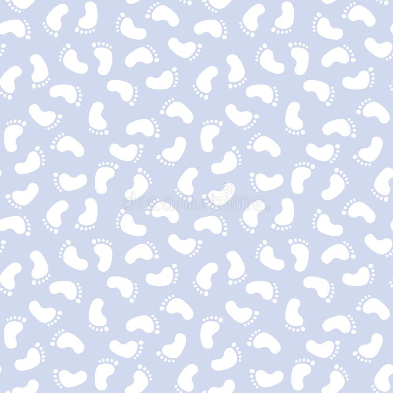 Motif sans couture couleur blanche motif de pied de bébé avec fond bleu clair illustration stock