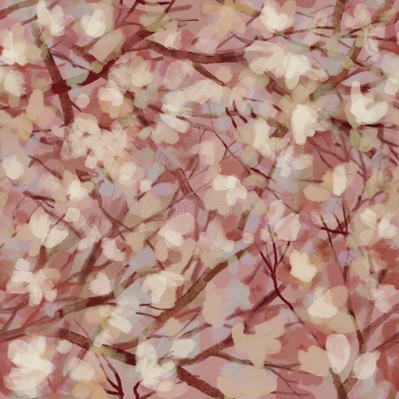 Motif transparent floraison printanière branches floues floues floutés transparents fleurs apaisant corail pacifique rose. Fleurs floues printemps fleurir arbre coulisse motif floraux féminins vêtements féminins impression et motif tendance floral flou palette de couleurs limitée