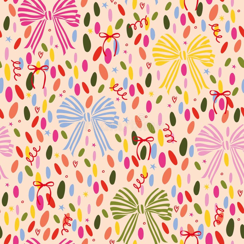 Motif vectoriel sans soudure avec des éléments de fleur confetti et de partie. Pastel rose coloré mignon arrière-plan festif girly illustration de vecteur