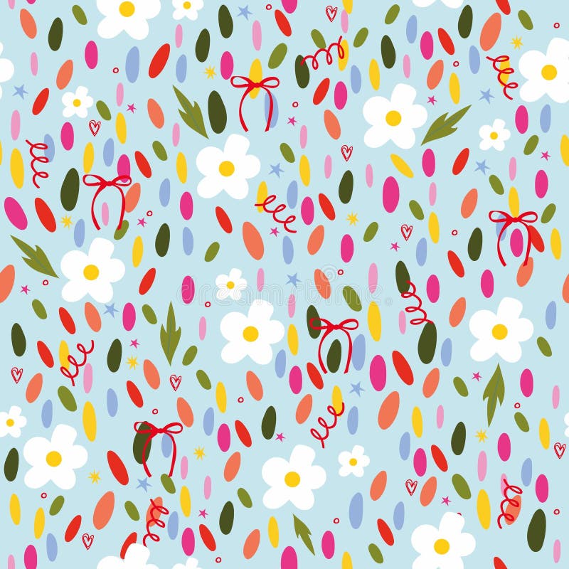 Motif vectoriel sans soudure avec des éléments de fleur confetti et de partie. Pastel rose mignon fond de célébration girly. illustration stock