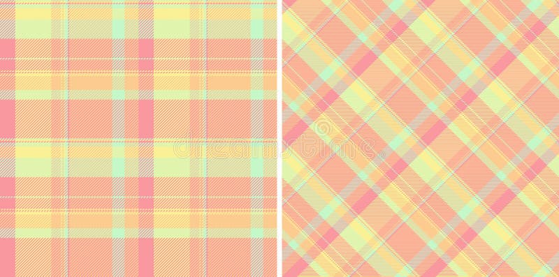 Motifs pastel plaid deux motifs sans soudure en jaune pêche doux et vert menthe. Parfait pour les sites web textiles et l'emballag illustration stock