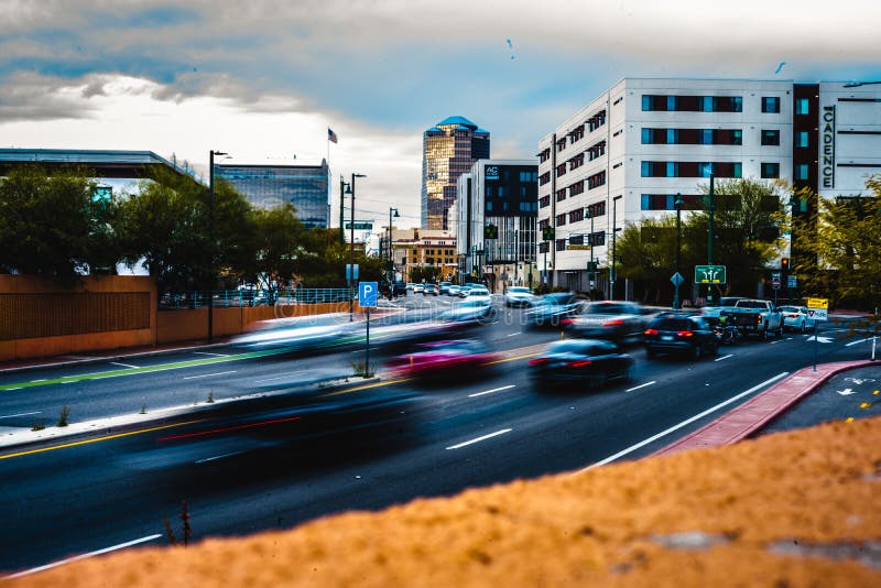 Motion blur Photo of cars coming into Tuscon, Arizona.