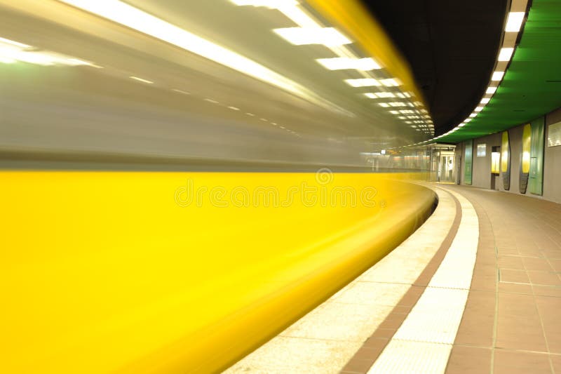 Motion blurred speed train in subway